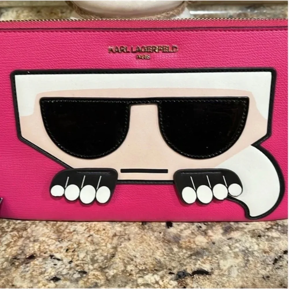Karl Lagerfeld Vibrant Pink Maybelle Wristlet Pouch Wallet Purse